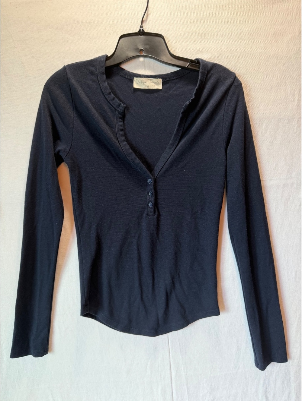 Vintage Threads Navy Blue Long Sleeve Cotton Henley Shirt Medium